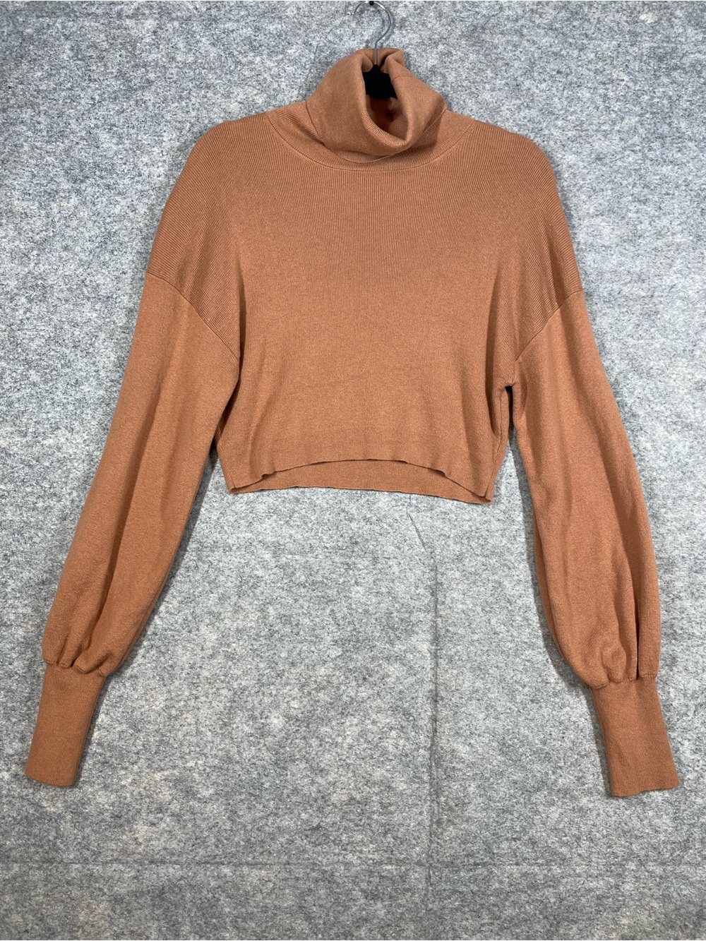 Wilfred Aritzia Wool Blend Cropped Turtleneck Sweater Camel M Balloon Sleeve